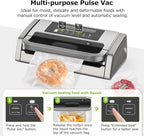 Bonsenkitchen Vacuum Sealer Machine, Powerful Low-Noise Food Vacuum Sealer, Globefish Technology for High-Speed Continuous Working (Full Silver)