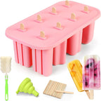 Popsicles Molds, 8-Cavity Silicone Popsicle Molds with 50 Sticks, BPA-Free Ice Pop Mold Popsicle Maker with Funnel & Cleaning Brush for Kids Adult Teens