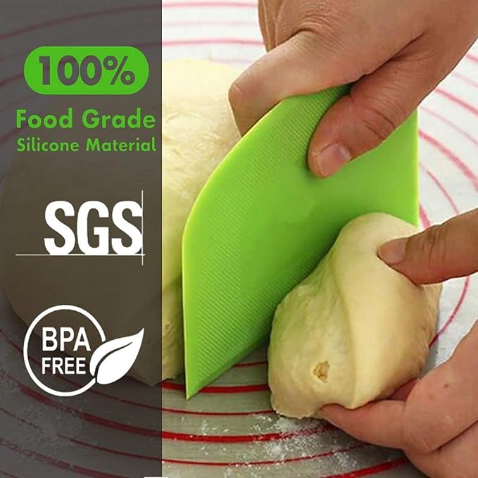 SURDOCA Dough Scraper Bench Scraper - 3P 5.9x4.3" Plastic Flexible Bowl Scraper, Sharp Edge & Angles Cake Scraper. Non-Slip Bakeware Decorating Tools Sculpting & Modeling Tools - Pure Blue