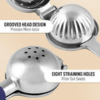 Zulay Kitchen Lemon Squeezer Stainless Steel with Premium Heavy Duty Solid Metal Squeezer Bowl and Food Grade Silicone Handles - Large Manual Citrus Press Juicer and SS Lime Squeezer (Navy)