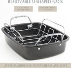 KITESSENSU Nonstick Turkey Roasting Pan with Rack 17 x 14 inch - Large Chicken Roaster Pan for Oven - Wider Handles & Heavy Duty Construction - Suitable for 24lb Turkey, Gray