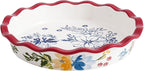 Pie Pan Ceramic Pie Plate, 9 inch Deep Dish Pie Pans, Nonstick Pie Pans for Baking, Red Floral Pie Dish For Kitchen
