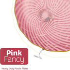 PLASTICPRO 60 Pack Plastic Plates Set of 30-10 inch Plates and 30-7 inch Plate, Elegant Clear Pink Spiral and Gold Rim Disposable Fancy Dishes Heavyweight