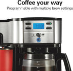 Hamilton Beach 2-Way Programmable Coffee Maker, 12 Cup Glass Carafe And Single Serve Coffee Maker, Black with Stainless Steel Accents, 49980RG