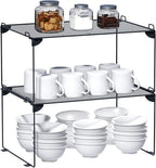 Neudeco Stackable Cabinet Shelf Organizer - 2 Pack Metal Mesh Stacking Shelves for Kitchen, Closet, Bathroom, Countertop and Cabinet -Gray