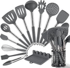 HOTEC 446°F Heat Resistant Silicone Kitchen Utensils, Cooking Utensil Set, Spatula Set, BPA Free, Kitchen Gadgets, with Stainless Steel Utensils Holder, Dishwasher Safe, 14pcs Grey