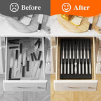 Lifewit Magnetic Drawer Knife Organizers Insert, Kitchen Plastic In Drawer Knife Block Slots for 16 Knives and 1 Sharpening Steel, Extra Large Steak Chefs Knives Holder Storage Sets, Black
