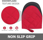 1 Pair Short Oven Mitts, Heat Resistant Silicone Kitchen Mini Oven Mitts for 500 Degrees, Non-Slip Grip Surfaces and Hanging Loop Gloves, Baking Grilling Barbecue Microwave Machine Washable