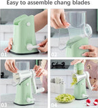 VEKAYA Rotary Cheese Grater, 5 in 1 Cheese Grater with Handle, Replaceable Stainless Blades Cheese Shredder, Cheese Vegetable Slicer, Easy to Clean Kitchen Gadgets with Storage Box