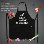 Kitchen Chef Apron - MR. GOOD LOOKIN' IS COOKIN' Funny Aprons for Men Dad - Adjustable Bib Apron with 2 Pockets and 40" Long Ties, Perfect for Cooking, Grilling, BBQ, Baking - Black