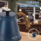 Harriet Gooseneck Kettle with Thermometer for Pour Over Coffee and Tea, 37 fl oz, Stainless Steel, Durable 3-Layer Base, Ideal Spout for Precision Pouring, Compatible with all Stove Tops, Blue