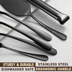 BEWOS Black 20-Piece Serving Set, Black Slotted Spoons & Tongs, Forks, Cake Server & Butter Knife, Stainless Steel, Dishwasher Safe