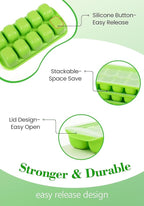 DOQAUS Ice Cube Tray with Lid and Bin, 4 Pack Easy Pop Out Silicone Ices Cubes Trays for Freezer with Cover, Stackable Compact Ice Bucket Kits, for Soup, Food, Cocktail, Coffee