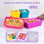 Gemice BPA-Free Silicone Freezer Molds with Base, Individual 6-Pack 1-Cup & 2-Cup Portion Soup Cubes Freezer Tray with Lids for Food Storage, Dishwasher Safe, Silicone Freezer Containers for Meal Prep