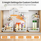 PXRACK Under Sink Organizer,1 Pack,2 Tier Metal Slide out Sink Shelf Pull out Cabinet Organizer Drawers, Under Sink Organizers and Storage for Kitchen Bathroom Pantry Closet Cabinet