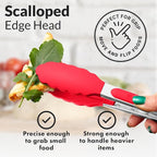 Zulay Stainless Steel Kitchen Tongs with Silicone Tips - Set of 2 (9” & 12”) Locking Cooking Tongs with Non-Slip Grip - Heat Resistant, BBQ Food Tongs for Non-Stick Cooking Pans (Silver/Soft Red)