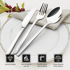 KINGSTONE Silverware Sets, 60 Piece Flatware Set for 12, 18/10 Stainless Steel Cutlery Set Mirror Polished Modern Design Dishwasher Safe