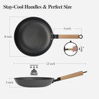 YUTANN 8" Pre-Seasoned Cast Iron Skillet, Lightweight Non-Stick Frying Pan with Detachable Wooden Handle, PFAS/PFOA Free, Dishwasher & Oven Safe (500°F)