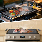 Carbon Steel Griddle for Gas Grill, 19.6" x 10.5" Double Burner Griddle Comes with Grill Press, Griddle Pan for Stove Top, Versatile Stovetop Oven, Induction Cooktop, Flat Top Plate for Charbroil Etc