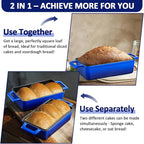 Leonyo 9 x 6 inch Cast Iron Loaf Pan with Lid, 2-in-1 Enameled Sourdough Baking Pan, Homemade Bread Dutch Oven for Pound Cake, Lasagna, Up to 500℉ & Blue