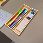 Silverware Drawer Organizer, Utensil Organizer, Bamboo Storage Box Wood Tray for Drawer Set of 2