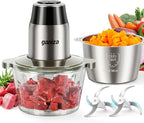 GANIZA Food Processors, Electric Food Chopper with Meat Grinder & Vegetable Chopper - 2 Bowls (8 Cup+8 Cup) with Powerful 450W Copper Motor - Includes 2 Sets of Bi-Level Blades (B0FNCM5JNM)