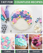 RFAQK 74 PCs Icing Piping Bags and Tips Set, Cake Decorating Kit with 48-Numbered Piping Tips, 20+1 Pastry Bags for Cookie Cupcake Cake Decoration, with Booklet and E-book (Green)