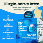 Copper Cow Premium Vietnamese Coffee Variety Pack (15 Coffees & 15 Creamers)| Classic Black, Churro, & Vanilla Latte | Pour Over Single-Serve Lattes, No Refrigeration Needed, Travel Friendly