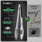 Walfos Stainless Steel Kitchen Tongs for Cooking, BBQ - 7 ，9, 12 and 14 Inch,Set of 4 Heavy Duty Locking Metal Food Tongs Non-Slip Grip