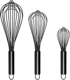 TEEVEA Silicone Whisk Set of 3 Non Scratch Non Stick Silicone Coated Stainless Steel Wire Whisks Heat Resistant 480°F Kitchen Wisk for Cooking Blending Whisking Tool Black