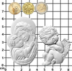 Art Molds for Polyclay Air Dry Clay Plaster, Carved Holy Family Mother and Cherub