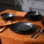 Stone Lain Elio 12-Piece Dinnerware Set Stoneware, Plates and Bowls Set, Dish Set for 4, Black