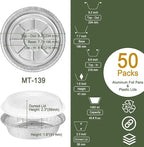 9" Aluminum Foil Pans with Clear Lids 50 Pack,Heavy Duty Disposable Containers for Roasting,Storing,Baking,Cooking,Recyclable