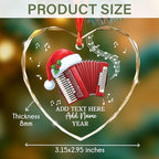 Personalized Text Name & Year Accordionist Glass Ornament, Accordion Instrument Christmas Tree Ornaments, Custom Accordion Player Christmas Ornament 2025, Xmas Decor Gifts for Music Lovers