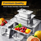 1/4 Hotel Pans 4 Inch Deep Stainless Steel Food Pan - Anti-Jam 6 Pack Steam Table Pan Set for Catering, Buffet Use, Kitchen Prep