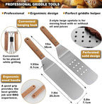 ROMANTICIST 8pcs Professional Griddle Accessories Kit - Heavy Duty Stainless Steel Grill Spatula Set for Grill Griddle Hibachi Flat Top Outdoor Cooking - Great Grill Gift on Birthday Wedding
