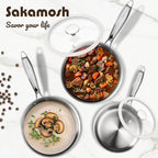 2.5 Quart Tri-ply Stainless Steel Saucepan with Glass Lid, Induction Sauce Pan Compatible with All Cooktops, Non-Toxic Sauce Pot with Stay Cool Handle, Oven & Dishwasher Safe