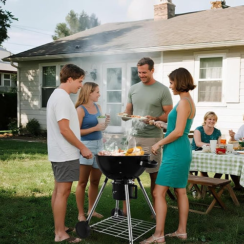18.5-Inch Portable Charcoal Grill, Heavy Duty Kettle BBQ Smoker with Built-in Thermometer & Removable Water-Rinsable Ash Catcher for Outdoor Camping, Patio, Backyard, and Tailgating