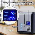 CUSIMAX 2 Slice Stainless Steel Toaster With Large LED Display, 1.5'' Extra-Wide Slots, 6 Browning Settings, Cancel/Bagel/Defrost Function, Removable Crumb Tray, Black