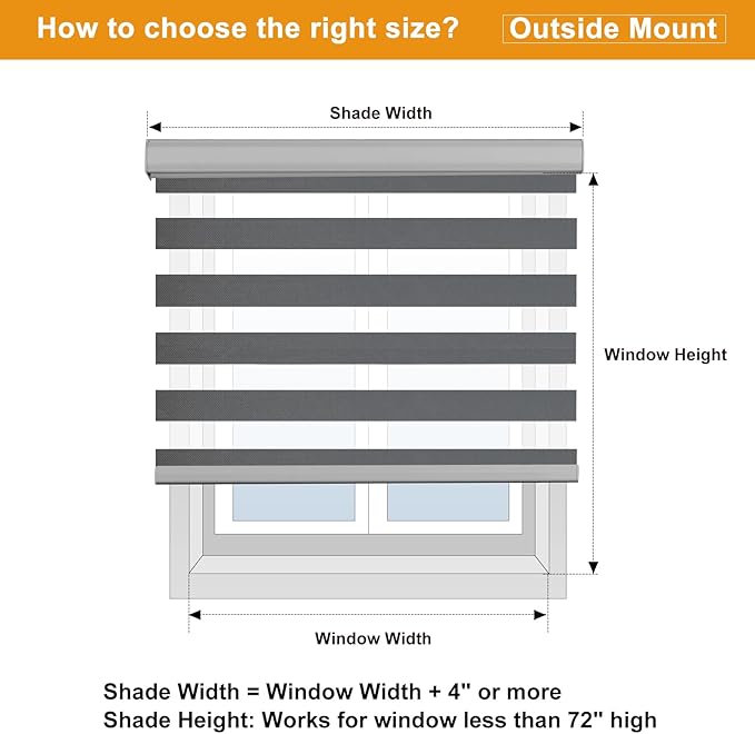 Persilux Cordless Zebra Blinds for Windows Free-Stop Roller Windows Shades (31" W X 47" H, Grey) Dual Layer Light Control for Day and Night, Light Filtering Sheer Shades for Home, Bedroom