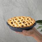 Fun Elements Ceramic Pie Pan, 9 Inch Pie Dish for Baking, Ruffled Pie Plate, Non-Stick Deep Dish Pie Pan for Apple Pie and Pot Pie, Set of 2, Blue