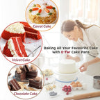 6 Inch Cake Pan Set of 2, E-Far Stainless Steel Round Layer Smash Cake Baking Pans with Parchment Rounds & Side Liner Roll, Non-Toxic & Healthy Metal Cakes Tin, Straight Side & Dishwasher Safe