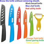 Ceramic Knife Set Knives Set for Kitchen Ceramic Kitchen Knives Colored w Sheath 6" Bread Knife 6" Chef Knife 5" Utility Knife 4" Fruit Knife 3" Paring Knife 1 Peeler Colorful Rust Free Proof