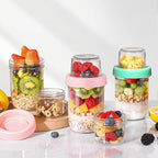 ComSaf Overnight Oats Containers with Lids (16oz+4oz, 4Pcs), Dual-Laryer Chia Pudding Jars with Dry and Wet Separation, Yogurt Parfait Cups for Oatmeal Cereal Nut Fruit, Meal Prep Glass Jars for Salad