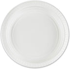 PLASTICPRO 7 inch Round Plastic Plates Microwaveable, Disposable, White, Dinnerware 100 Count