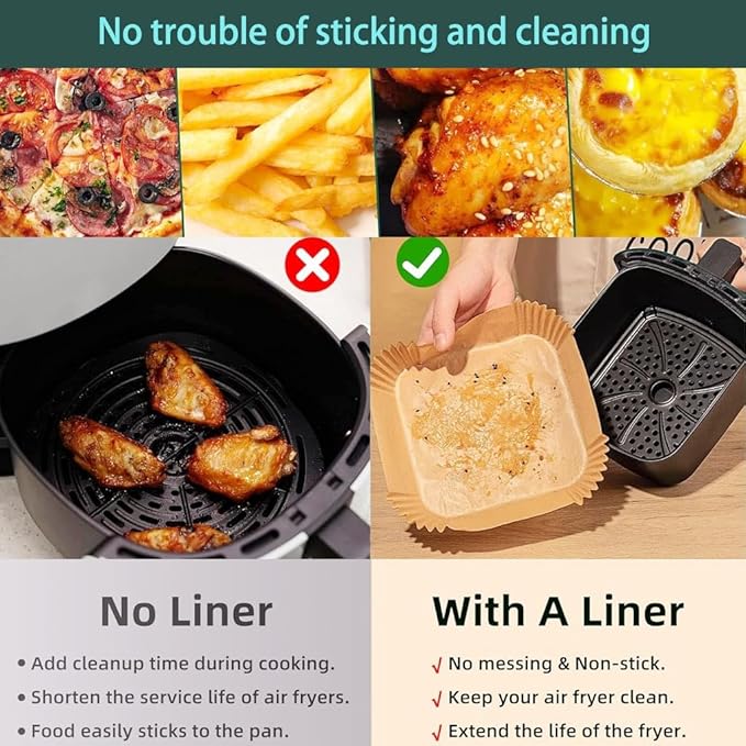 parchment paper for air fryer, 8.9inch square air fryer liners disposable,125PCS Non-stick parchment paper sheets for 8-12QT airfryer liners, Baking, Roasting Microwave