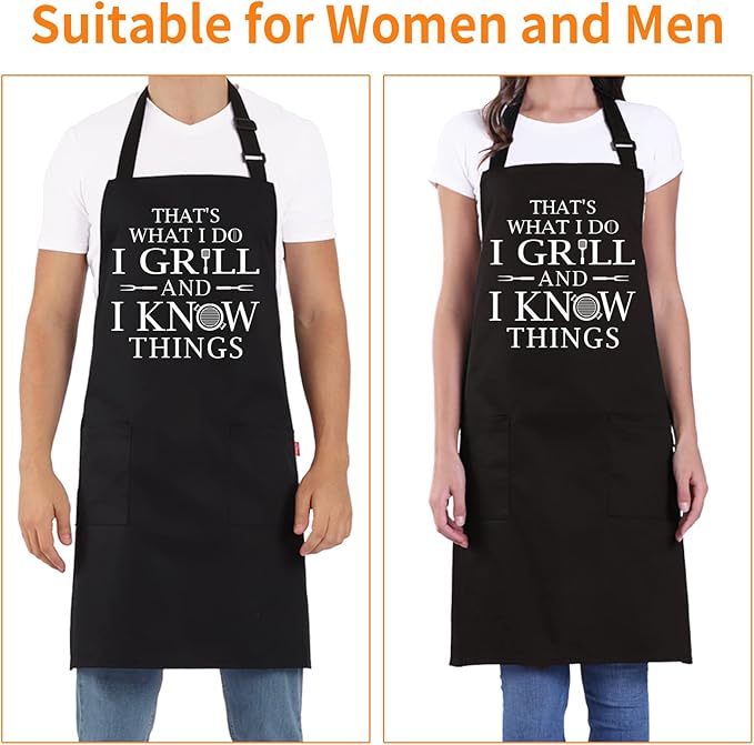 Funny Grilling Aprons for Men - BBQ Cooking Apron with 2 Pockets, Adjustable Neck Strap and 40" Long Ties - That's What I Do I Grill and I Know Things