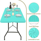 6 Pack Fitted Tablecloth for 6 Foot Rectangle Tables, Aqua Blue Elastic Outdoor Picnic Table Cover, Washable Stretch Folding Table Cloths 6 ft for Camping Party Patio Kitchen Banquet, 30" W x 72" L