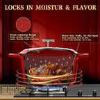 Dutch Oven Pot with Lid - Cast Iron Dutch Oven for Bread Baking Sourdough, Casserole and Braiser with Crab Lid, Square Knob, Nonslid Handles - Red