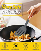 Pack of 2 Silicone Cooking Spatula, Heat Resistant Solid Turner, Non Stick Slotted Spatulas with Wooden Short Handle,Ideal Wood Kitchen Utensils Set for Frying, Baking, Flipping, Turning